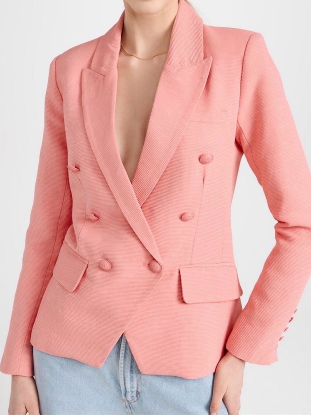 L'Agence Kenzie Pink Textured Double Breasted Blazer NWT
